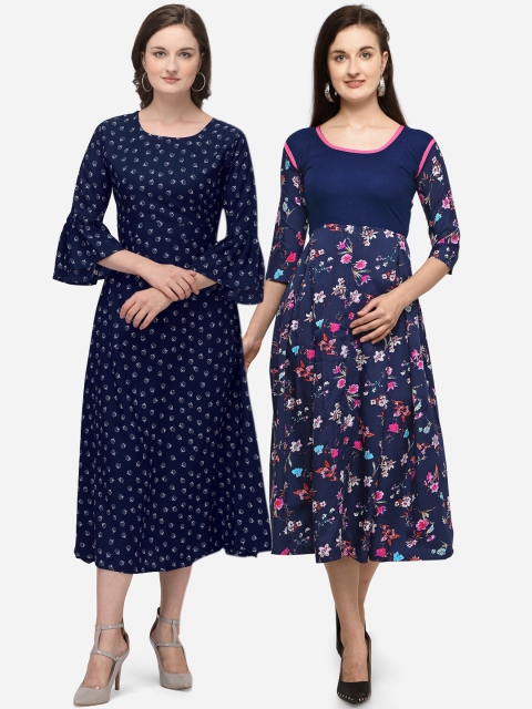 

Florence Set of 2 Navy Blue Floral Crepe Midi Dress