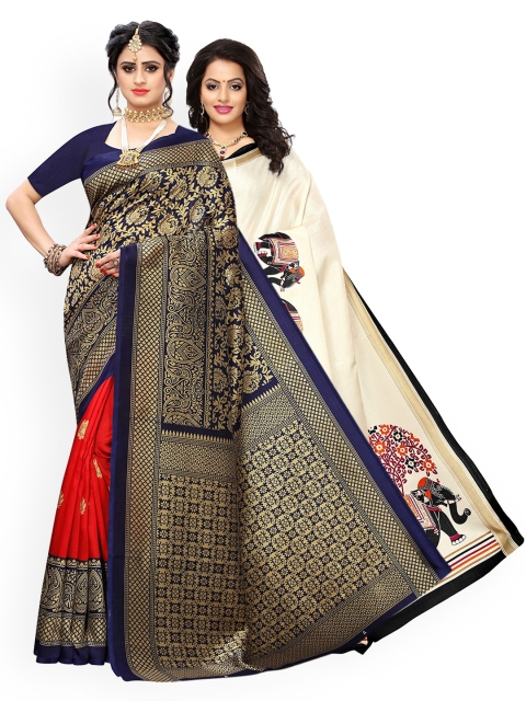 

KALINI White Pack of 2 Patchwork Art Silk Saree