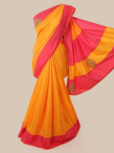 

Pothys Yellow & Pink Embellished Art Silk Saree