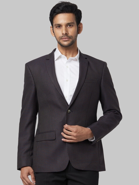 

Park Avenue Men Blue & Brown Self-Design Single-Breasted Formal Blazer