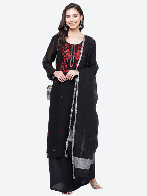 

Biba Black & Red Embroidered Linen Unstitched Dress Material