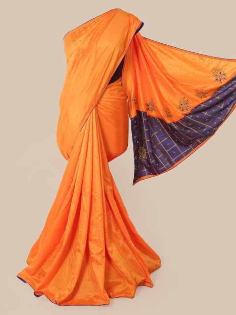 

Pothys Orange Embellished Sequinned Art Silk Saree