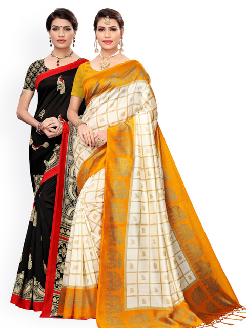 

KALINI Pack Of 2 Ethnic Motifs Art Silk Saree, Yellow
