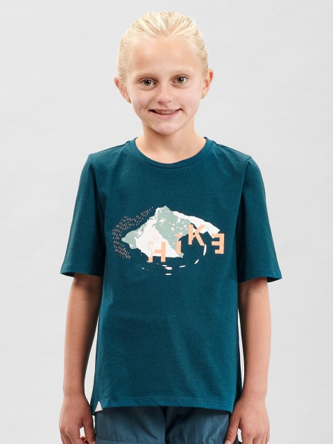 

Quechua By Decathlon Girls Green Printed Applique Slim Fit T-shirt
