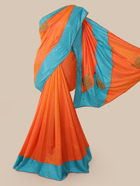 

Pothys Orange Embellished Art Silk Saree