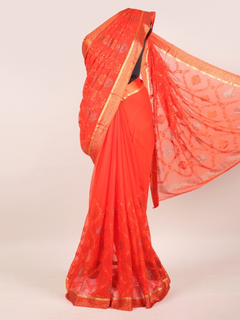

Pothys Orange Ethnic Motifs Embroidered Pure Chiffon Heavy Work Saree
