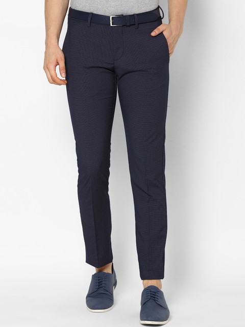 

Allen Solly Men Navy Blue Checked Slim Fit Regular Trousers