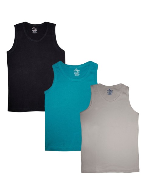 

KiddoPanti Boys Black & Teal Pack of 3 Solid Cotton Rib Vest