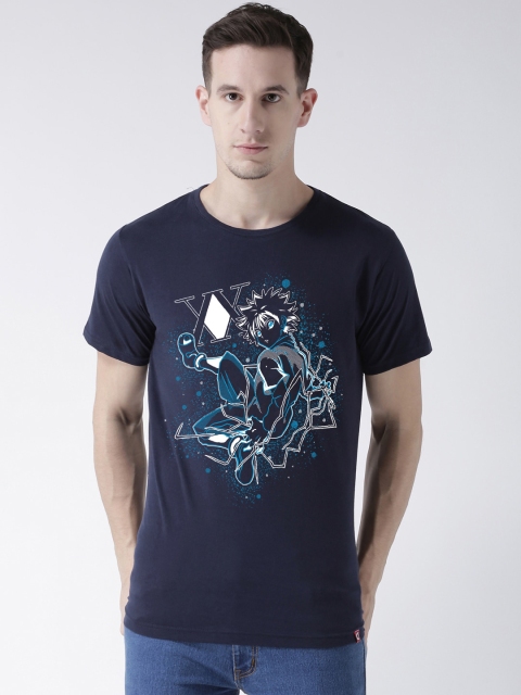 

ComicSense.xyz Men Navy Blue Hunter X Assassin Print Pure Cotton T-shirt
