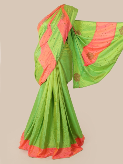 

Pothys Green & Pink Embellished Beads and Stones Art Silk Saree