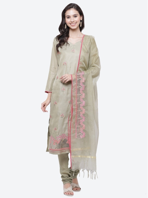 

Biba Taupe Embroidered Art Silk Unstitched Dress Material