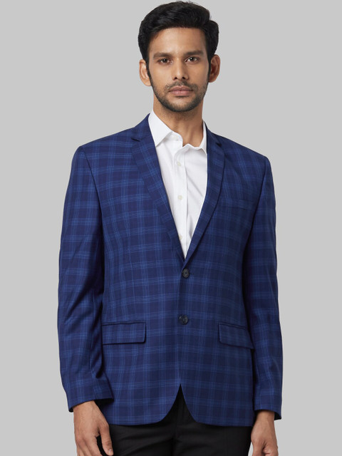 

Park Avenue Men Blue Checked Single-Breasted Formal Blazer