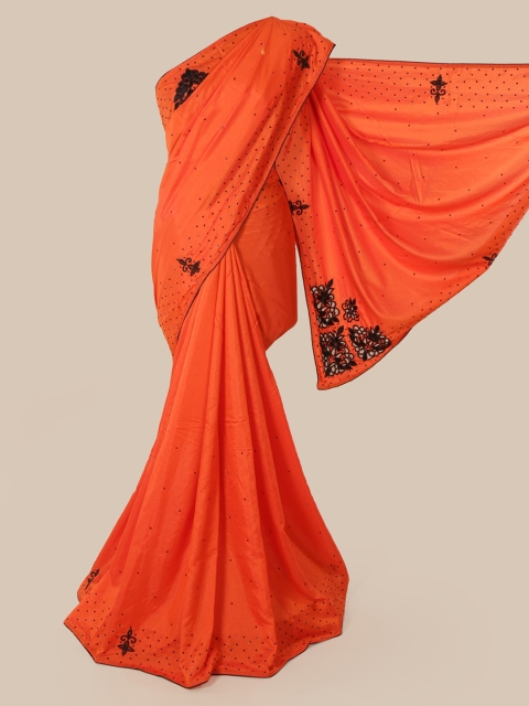 

Pothys Orange & Navy Blue Embellished Beads and Stones Art Silk Saree