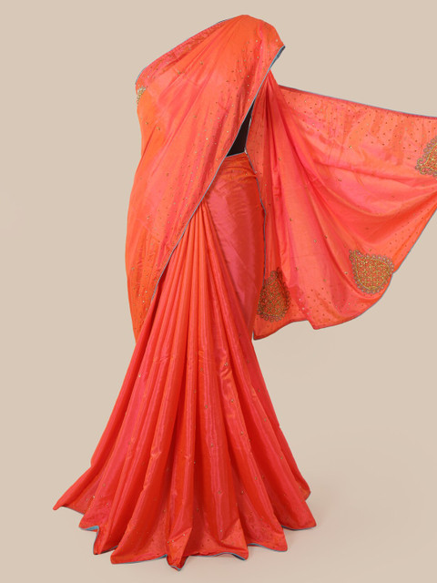 

Pothys Peach Embellished Art Silk Saree