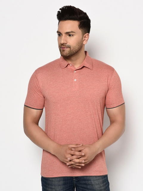 

ELEGANCE Men Peach Solid Polo Collar T-shirt