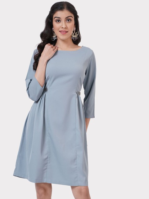 

SHECZZAR Women Grey Solid A-Line Dress