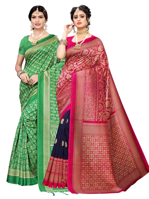 

KALINI Pack Of 2 Green & Pink Woven Design Zari Art Silk Sarees
