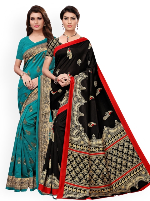 

KALINI Pack Of 2 Green & Black Ethnic Motifs Art Silk Sarees