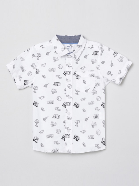 

max Boys White & Black Regular Fit Printed Casual Shirt