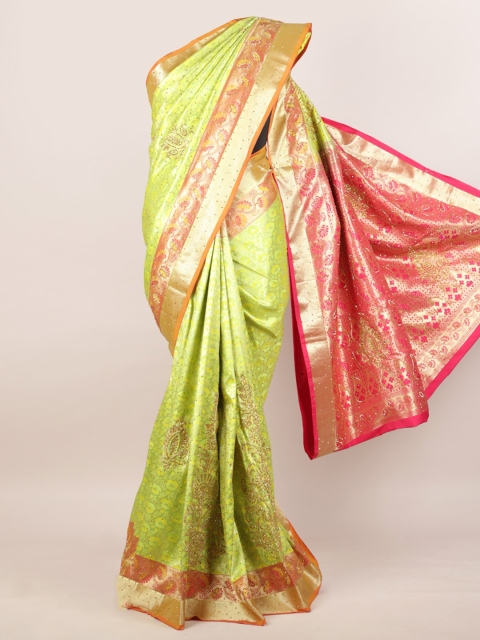 

Pothys Green & Pink Woven Design Zari Pure Silk Heavy Work Kanjeevaram Saree