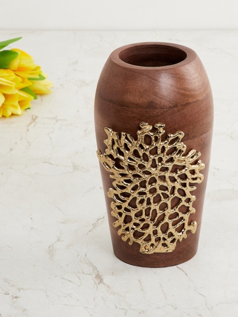 

Home Centre Brown & Gold-Toned Splendid HS Embellished Wooden Vase