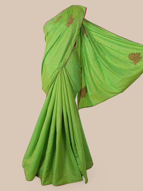 

Pothys Green & Pink Embellished Embroidered Art Silk Saree