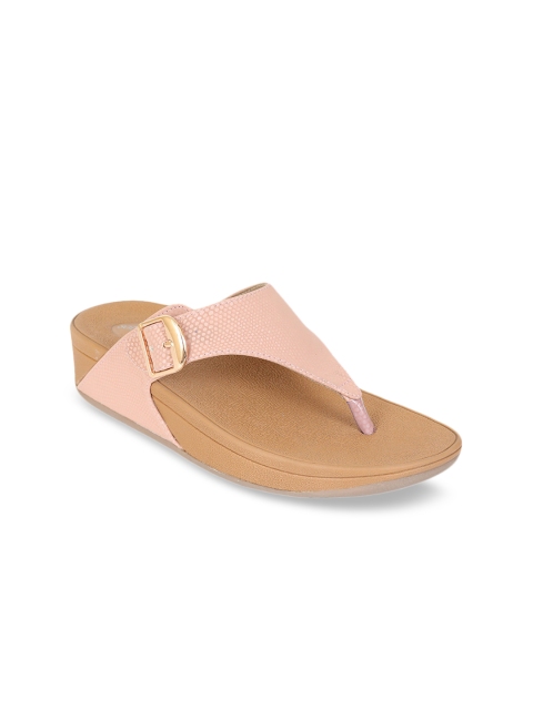 

Zyla Women Peach-Coloured Textured Comfort Heels with Buckle Detail