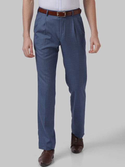 

Park Avenue Men Blue Pleated Formal Trousers