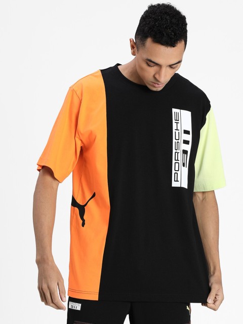 

Puma Men Black Typography V-Neck Raw Edge Loose T-shirt