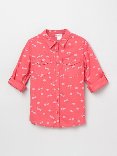 

max Girls Coral Pink Regular Fit Printed Casual Shirt