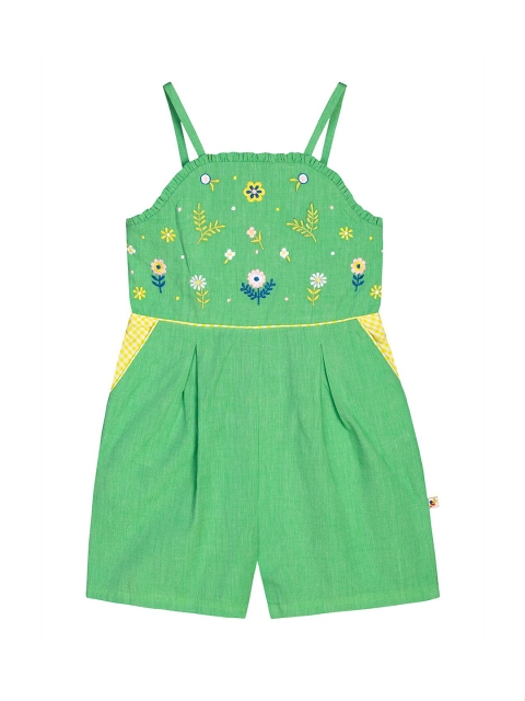 

Budding Bees Girls Green Embroidered Cotton Jumpsuit