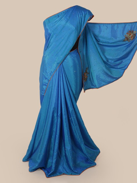 

Pothys Blue & Orange Embellished Beads and Stones Art Silk Saree