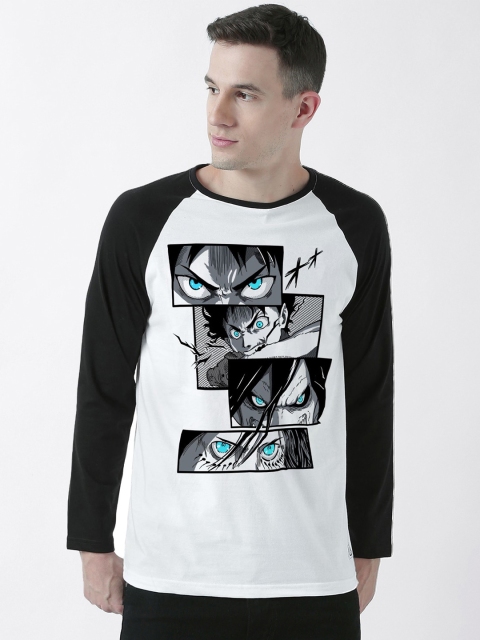 

ComicSense.xyz Men White & Black Eren Attack On Titan Print Pure Cotton T-shirt
