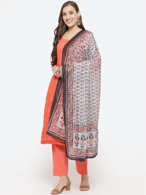 

Biba Peach-Coloured & Black Printed Unstitched Dress Material
