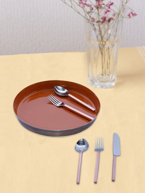 

nestroots Set Of 6 Rust Brown & Silver-Toned Serving Plates & Cutlery Set