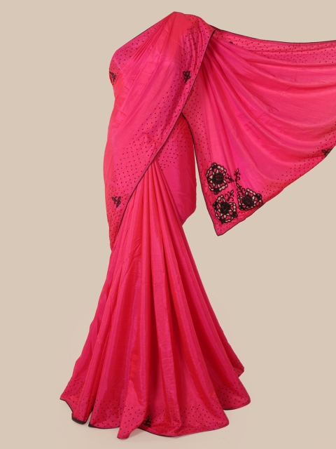 

Pothys Pink & Black Embroidered Art Silk Saree