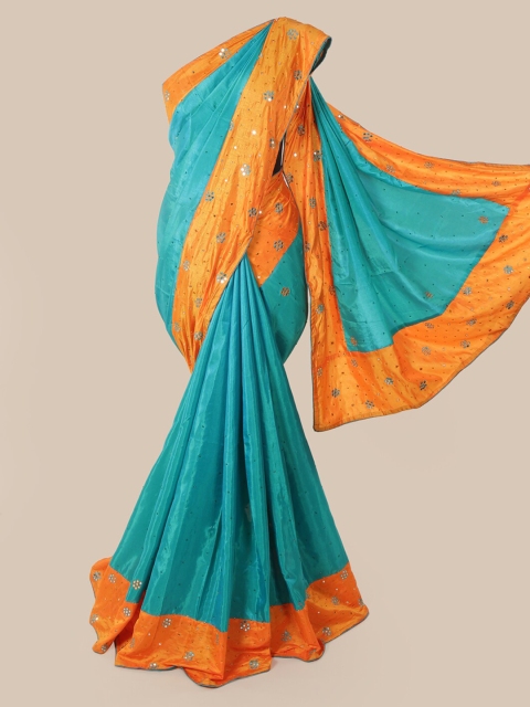 

Pothys Blue & Orange Embellished Art Silk Saree