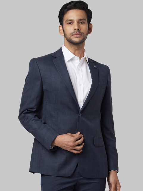 

Park Avenue Men Navy Blue Checked Single-Breasted Formal Blazer