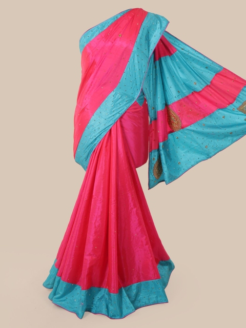 

Pothys Pink & Blue Embellished Sequinned Art Silk Saree