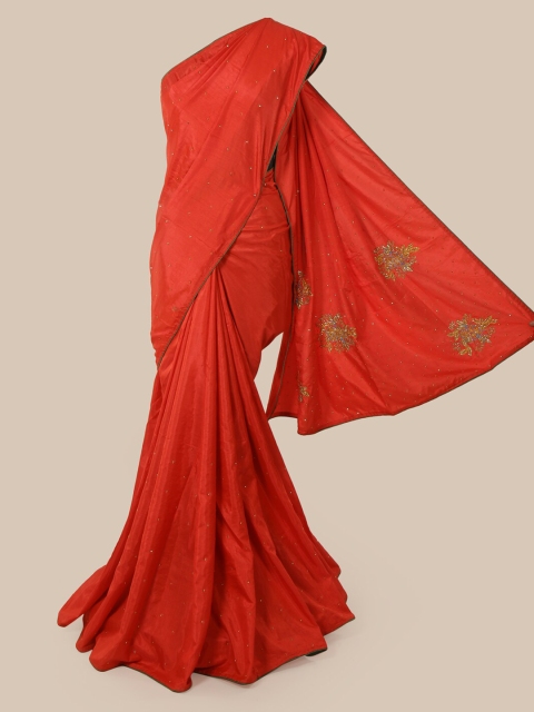 

Pothys Red Embellished Beads and Stones Art Silk Saree