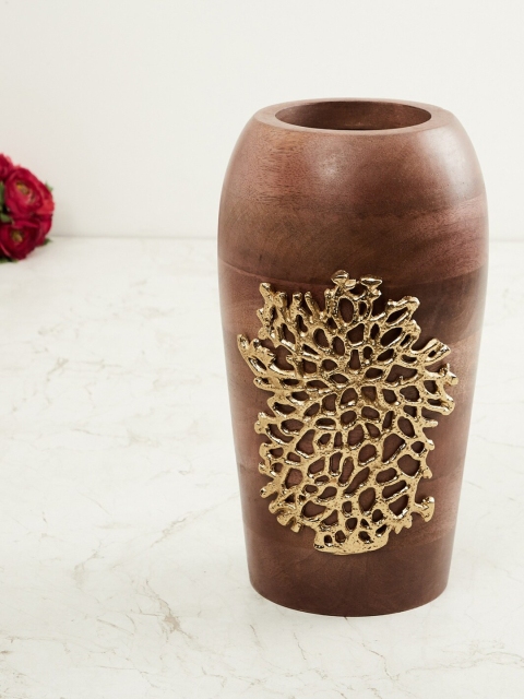 

Home Centre Brown & Gold-Toned Splendid Mateo Embellished Wooden Vase
