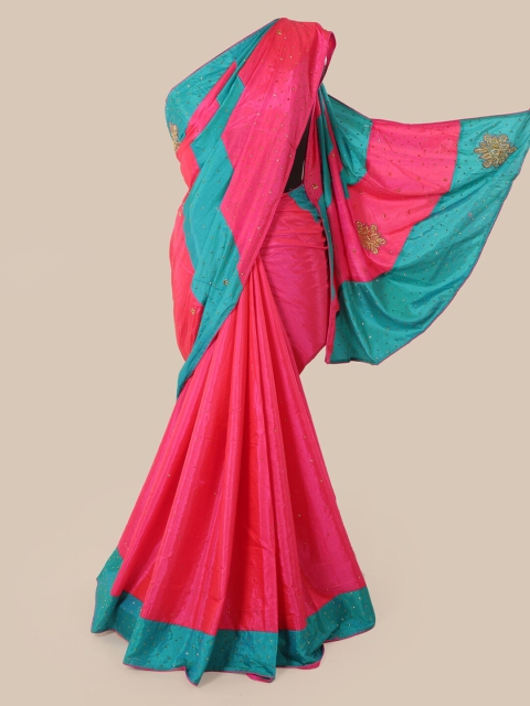

Pothys Pink & Blue Embellished Art Silk Saree