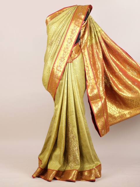 

Pothys Gold & Green Woven Design Zari Pure Silk Kanjeevaram Saree