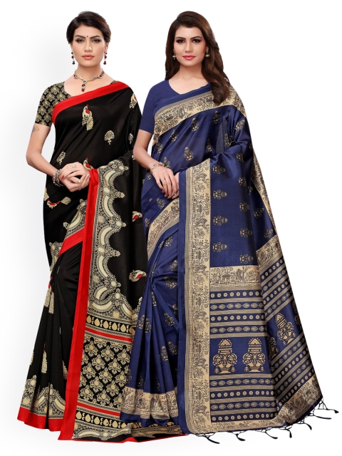 

KALINI Navy Blue & Black Pack of 2 Ethnic Motifs Art Silk Sarees