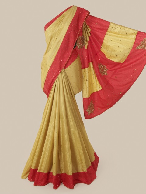 

Pothys Cream & Orange Ethnic Motifs Beads and Stones Art Silk Saree