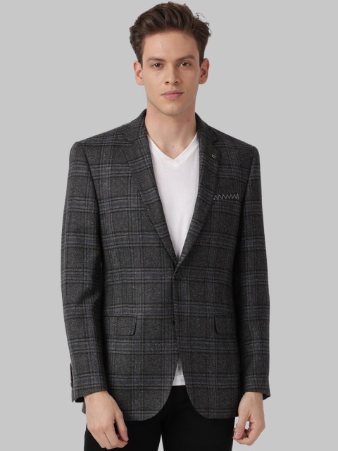 

Park Avenue Men Grey Checked Single-Breasted Formal Blazer