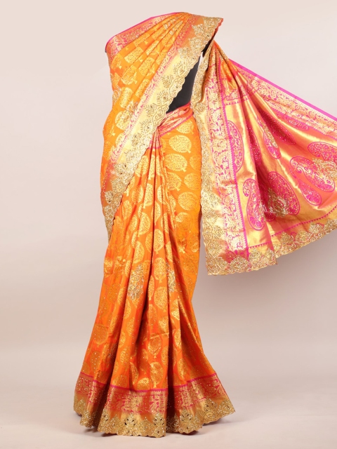 

Pothys Orange & Gold Woven Design Pure Silk Kanjeevaram Saree