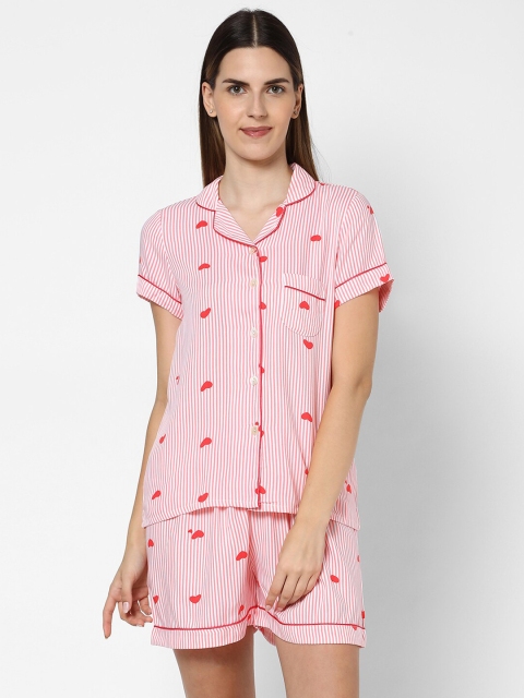 

Sweet Dreams Women Pink & White Striped Night suit