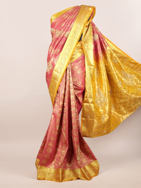 

Pothys Pink & Gold Woven Design Zari Pure Silk Heavy Work Kanjeevaram Saree