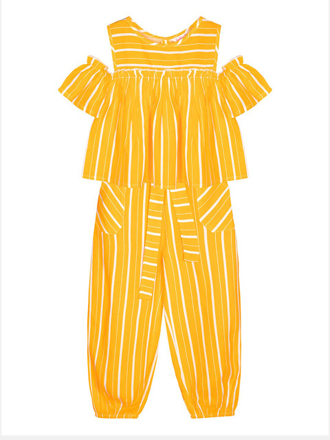 

Budding Bees Girls Yellow & White Striped Top with Pyjamas